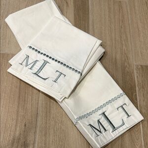 Pottery Barn set of 2 pillowcases embroidered and monogrammed NEW, small smudge